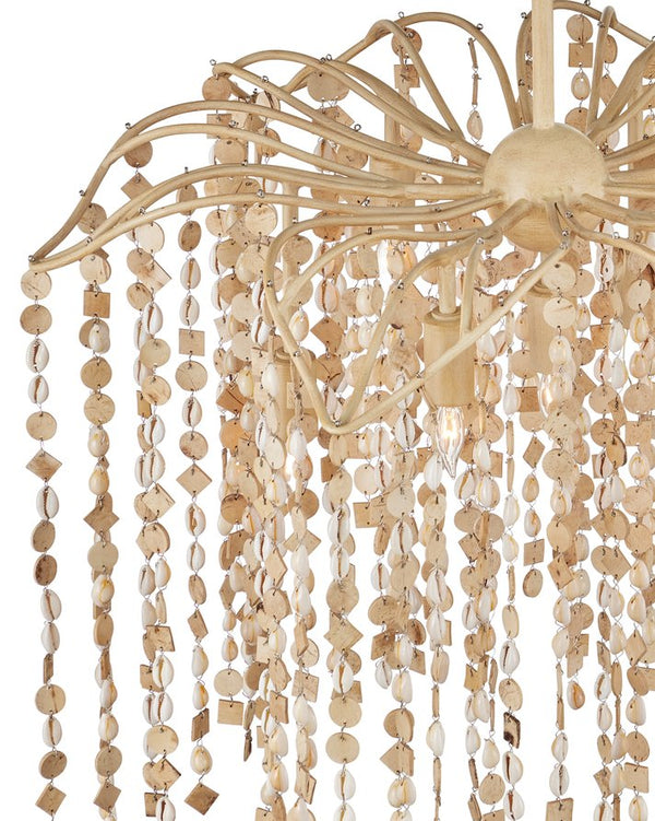 Currey & Company Kealia Large Chandelier - Stunning Biophilic Design With Hand-beaded Shells And Adjustable Height Natural Coco Shells ,Shells ,Wrought Iron 9000-1301-currey-company