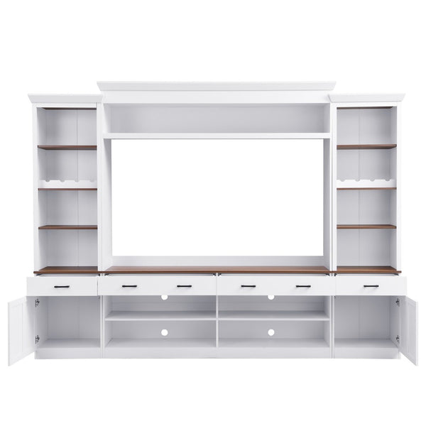 English Elm On-Trend Farmhouse 4-Piece Entertainment Wall Unit For Tvs Up To 70" With Wine Rack & Adjustable Shelves N721S000046K-GIGA