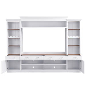 English Elm Farmhouse Mid-century Entertainment Center Walnut Black with Wine Rack for Living Room White + Deep Walnut N721S000046K-1