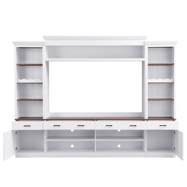 English Elm Farmhouse Mid-century Entertainment Center Walnut Black with Wine Rack for Living Room White + Deep Walnut N721S000046K-1