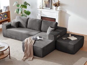 English Elm 104" Modular U-shape Sectional Plush Corduroy Deep Seat Sofa for Modern Living Rooms W3975S00038