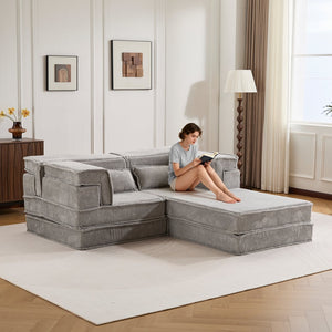 English Elm Compression Modular Floor Sofa Bed - Versatile, Soft Circle Fleece 2-Seater With Ottoman, No Tools Needed! W3723S00028