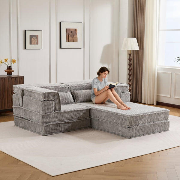 English Elm Compression Modular Floor Sofa Bed - Versatile, Soft Circle Fleece 2-Seater With Ottoman, No Tools Needed! W3723S00028
