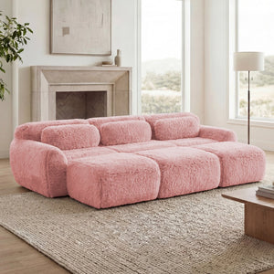 English Elm 3-seater Curved Modular Sectional Plush Upholstered Sofa with Linkable Ottoman for Living Rooms Pink W714S01561
