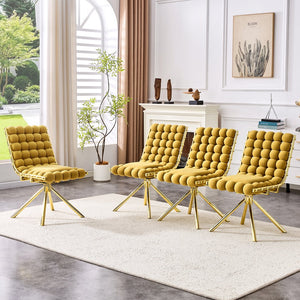 English Elm Set of 2 Dutch Velvet Bubble Backrest Dining Chairs with Sculptural Tufted Design Gold,Yellow W3875P370841
