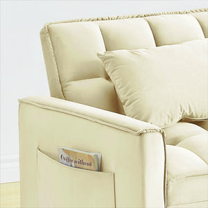 English Elm Sofa Convertible Sleeper Chair with Adjustable Back and Serpentine Spring Support Creamy White W2564P462075