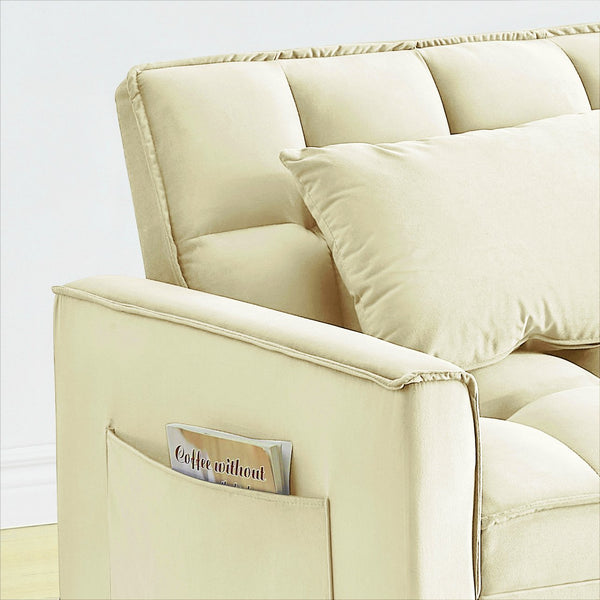 English Elm Sofa Convertible Sleeper Chair with Adjustable Back and Serpentine Spring Support Creamy White W2564P462075
