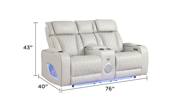 English Elm Fortuner Modern Upholstery Recliner Loveseat With Massage, Led Lights & Bluetooth - Beige Elegance G150109102