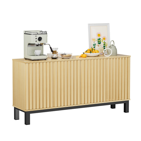 English Elm Sideboard Fluted Credenza with Soft Close Doors Walnut Finish Mid Century Storage T3773P417322