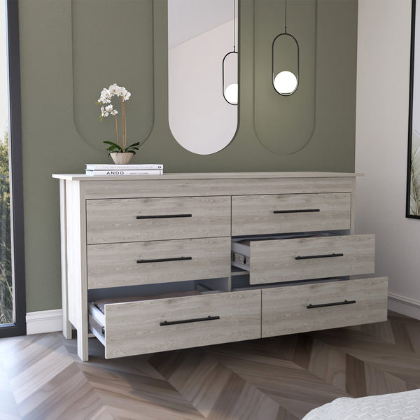 English Elm Paris Six Drawer Double Dresser Black Wengue Finish Mid-century Bedroom Storage B097S00240