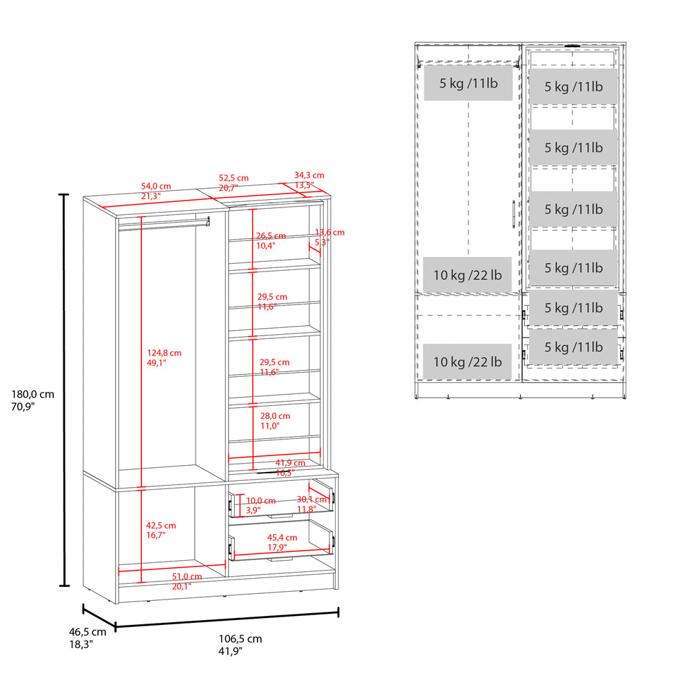 English Elm Seville 71" High Mirror Armoire with Rotating Full-Length Mirror, Drawers, Shelves & Shoe Rack B200S00435
