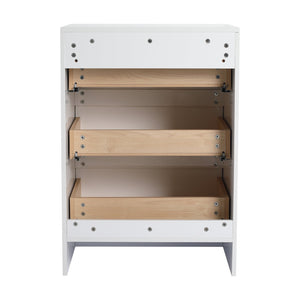 English Elm 24" Freestanding Bathroom Storage Cabinet - Modern Glossy White Design With 3 Soft-Close Drawers W999P312108