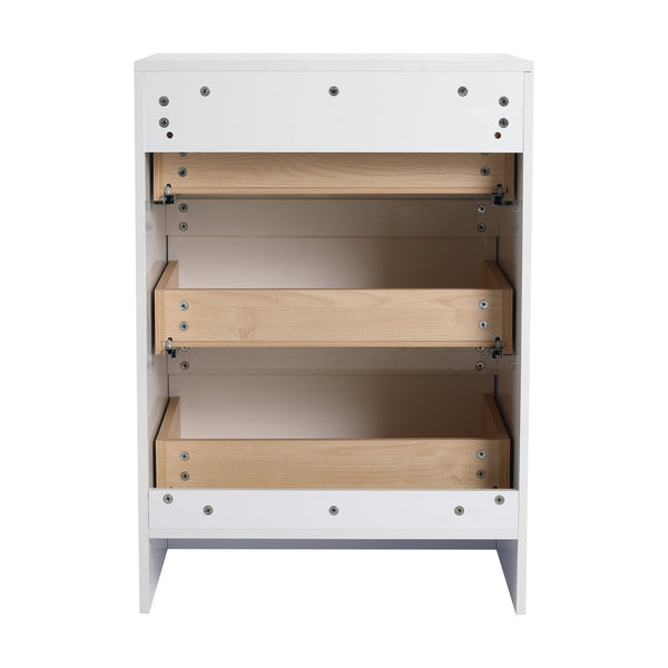 English Elm 24" Freestanding Bathroom Storage Cabinet - Modern Glossy White Design With 3 Soft-Close Drawers W999P312108