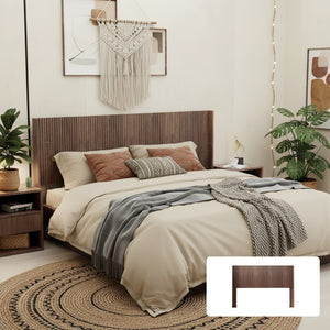 English Elm Wood Fluted Wingback Queen Headboard Walnut Finish Modern Farmhouse Wall Mounted W3520P383457