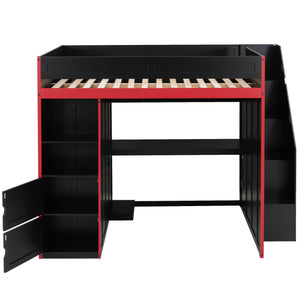English Elm Gaming Full Loft Bed with Built-in Desk Led Lights and Storage for Teen Rooms N709P004103J