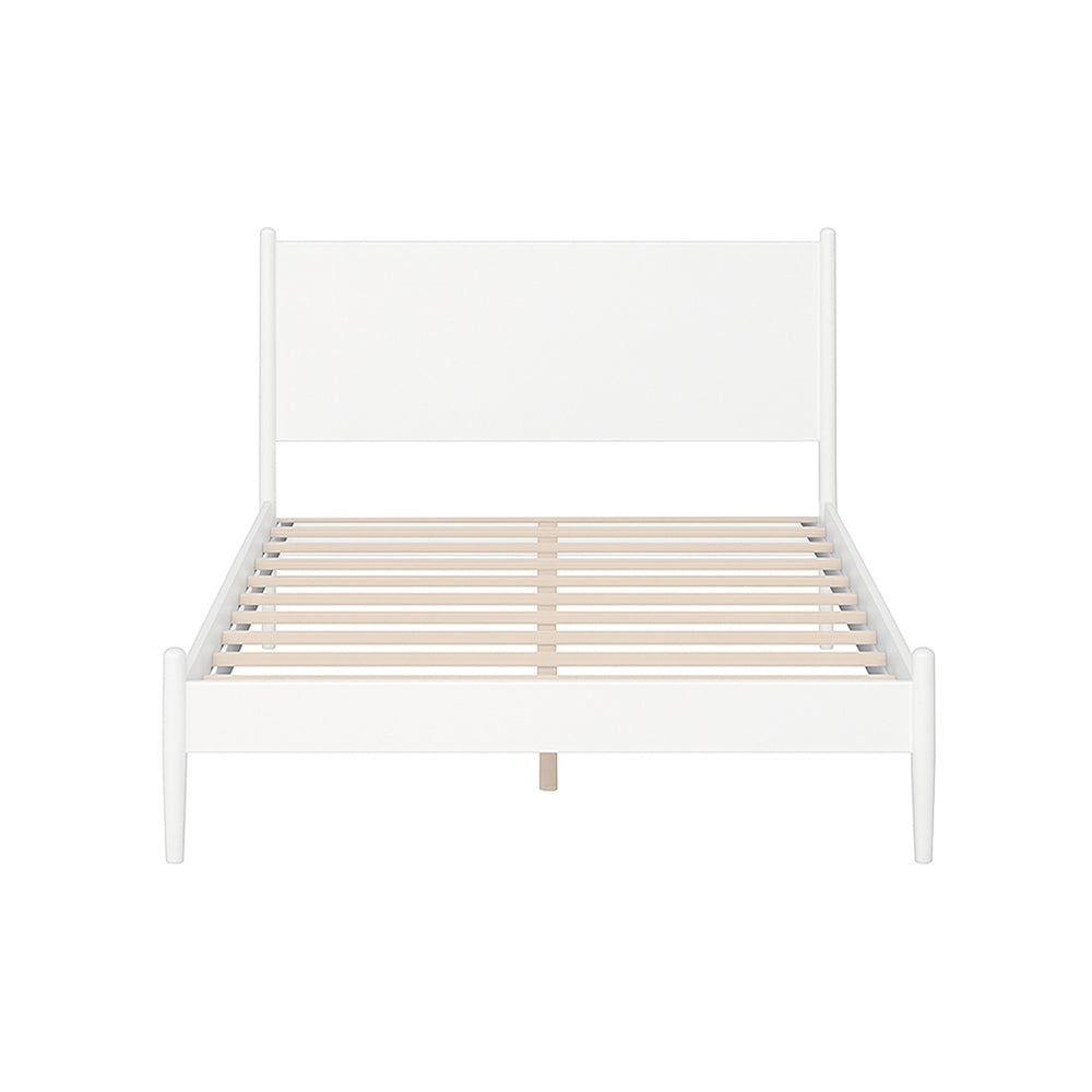 English Elm Mid-Century Modern Full Size Wooden Platform Bed - Elegant White Finish With Tall Headboard Support B016S00034