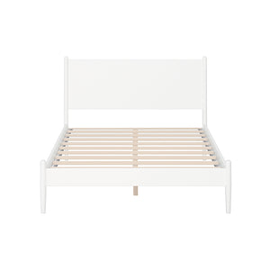 English Elm Mid-Century Modern Full Size Wooden Platform Bed - Elegant White Finish With Tall Headboard Support B016S00034