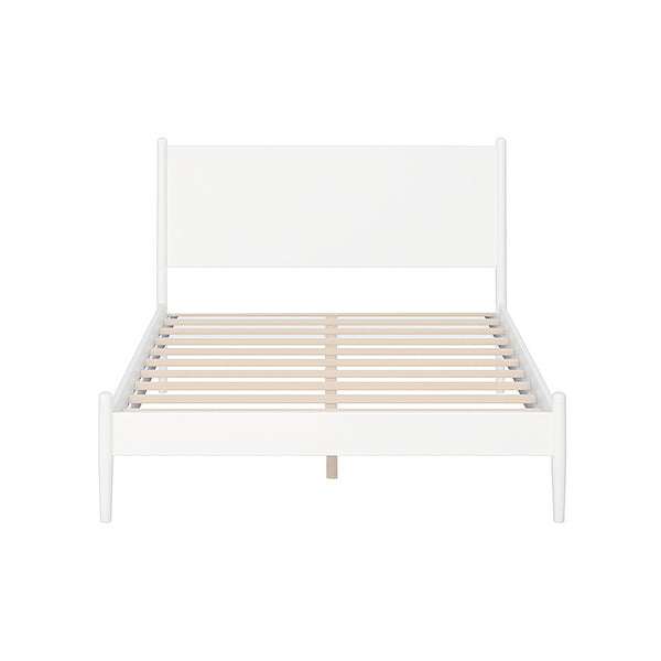 English Elm Mid-Century Modern Full Size Wooden Platform Bed - Elegant White Finish With Tall Headboard Support B016S00034