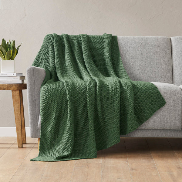 JLA Home INK+IVY - Throw ultra-soft knit 50x60 inch cottage-style acrylic throw — machine washable, durable cozy layer Green II50-1297