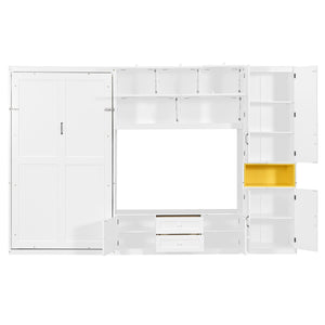 English Elm Twin Murphy Wall Bed with Integrated Tv Stand Open Shelving and Cabinet Storage LP000768AAK