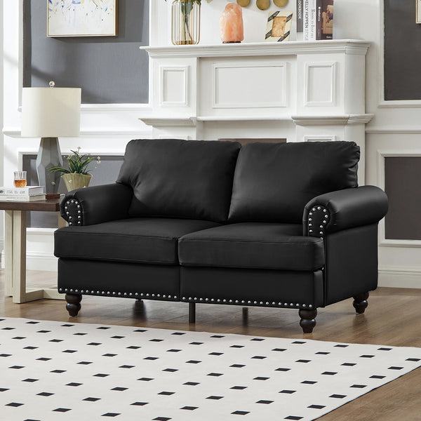 English Elm 59.5" Modern Classic Loveseat Sofa with Storage, Solid Wood Frame, Coil Springs & Removable Covers Black W1097S00175