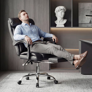 English Elm Office Executive Pu Leather High Back Chair with Footrest Reclining Swivel Seat W3851P452861