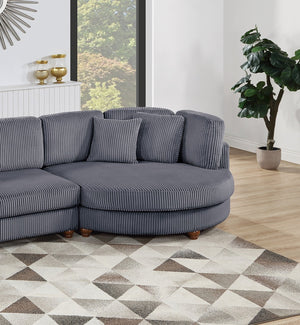 English Elm Contemporary 3pc Sectional Set with USB Charging, Corduroy Upholstery, Storage Ottoman & Pillows Dark Gray 69 L x 40 W x 23 H B011S01282