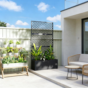 English Elm Raised Metal Garden Bed with Tall Diamond Trellis Powder Coated Outdoor Privacy Planter T3971P455087