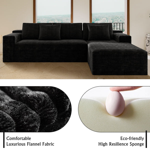 English Elm 104.3*68.9"modular Sectional Sofa Plush Corduroy 2 Piece Reversible Chaise No Assembly W3819P448418