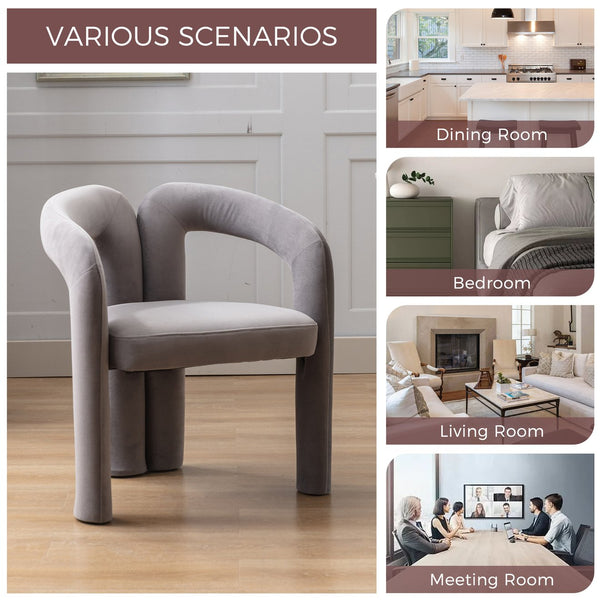 English Elm Contemporary Velvet Upholstered Dining Accent Chair with Curved Back, Steel Frame, Plush Foam Comfort Gray W395103726