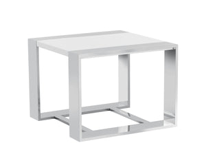 Sunpan DALTON Modern End Table - High-Gloss White Top & Polished Stainless Steel Frame - Stylish & Durable 101649