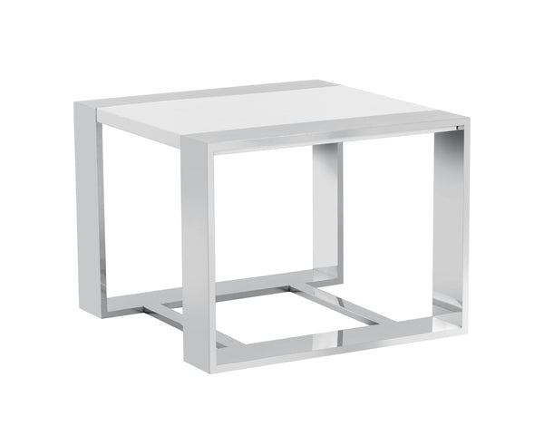 Sunpan DALTON Modern End Table - High-Gloss White Top & Polished Stainless Steel Frame - Stylish & Durable 101649