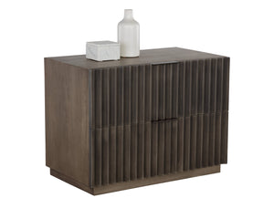 Sunpan Carlin Nightstand - Bold Mango Wood Design with Sculpted Drawers and Modern Aluminum Handles Taupe