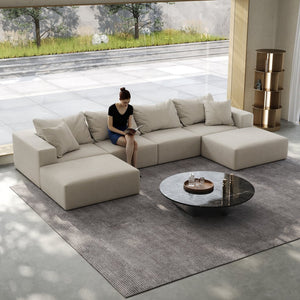 English Elm Oversized sponge cloud sofa modular 162" L-shaped sectional with chenille upholstery and 6 pillows, no-assembly comfort Beige W834S00389