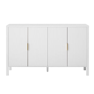 English Elm U_style Striped Four Door Sideboard Mdf Buffet Cabinet with Adjustable Shelves for Dining White N711P345170K