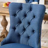 English Elm Nikki Collection Modern, High-End Tufted Solid Wood Contemporary Flax Upholstered Linen Dining Chair With Wood Legs Nailhead Trim 2- Piece s Set,Blue Linen, Sw6801Bl