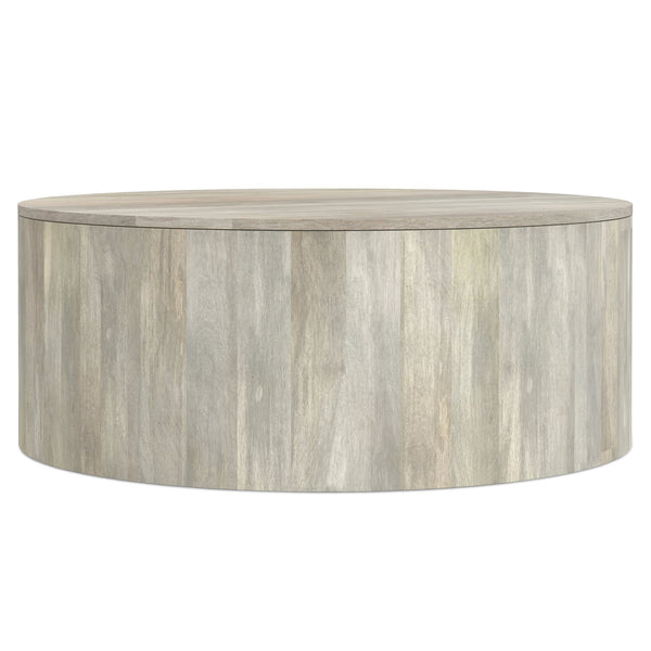 English Elm Millbury Solid Mango Wood Round Coffee Table Rustic Drum Design for Living Room White B136P429081