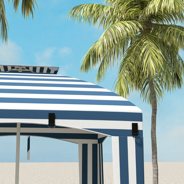 English Elm Outsunny 5.8' Portable Beach Umbrella Cabana With Vented Double-Top, Sandbags & Carry Bag, Blue Stripes W2225P174194-GIGA