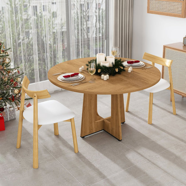 English Elm Round Farmhouse Dining Table Seats Four with Warm Oak Grain Finish for Kitchen Nook W2700P415283