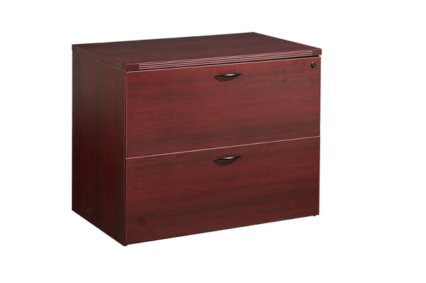 OSP Home Furnishings Napa 2 Drawer Lateral File Cabinet with Locking Drawers and Adjustable Shelf for Office Mahogany NAP-12-MAH