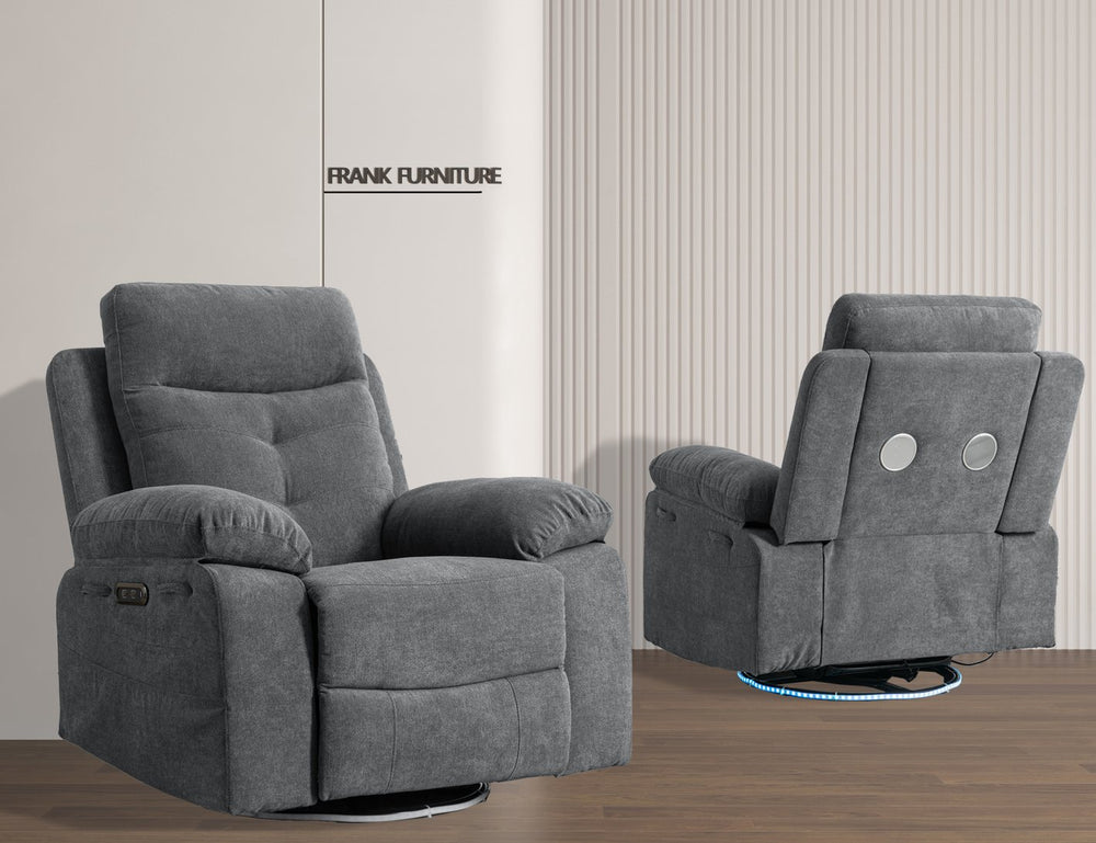 English Elm Power Recliner Glider Chair with Bluetooth Speaker, 270° Swivel, LED Light, USB & Type-C Ports, Storage Pockets, Button Controls W1203P173383