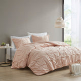 INK+IVY Masie Transitional 3 Piece Elastic Embroidered Cotton Duvet Cover Set II12-1015 Blush