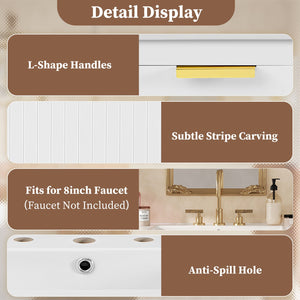 English Elm 30" Wall Mounted Bathroom Vanity with Ceramic Basin Sink, Floating Storage, Soft-Close Doors, Modern Elegance White N710P324096K