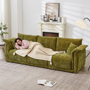 English Elm 98.5" 3-seater sofa with upholstered armrests and plush cushions, modern linen sofa with high weight capacity Green W1193S00142