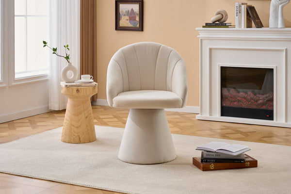English Elm 068-chenille Swivel Accent Armchair Sculptural Curved Back Upholstered Living Room Seat Beige W527P438692