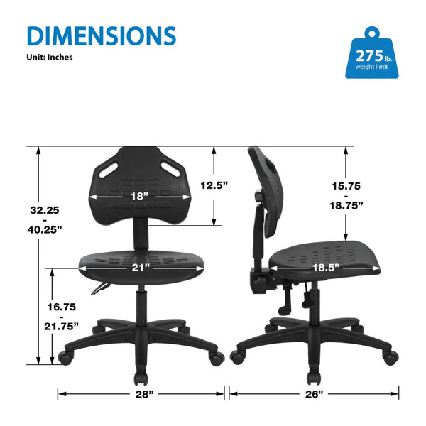 OSP Home Furnishings Task Chair with Ergonomic Lumbar Support Urethane Seat Greenguard Certified for Office Use KH81303