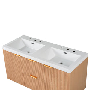 English Elm [video]47.24 Inch Floating Double Sink Vanity Mdf Cabinet Gold Handles Modern Bath N729P000025N