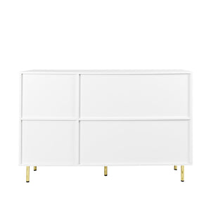 English Elm 3-Door Fluted Sideboard with Gold Handles, 55" White Buffet Cabinet for Kitchen Dining Living Room W2282P220597