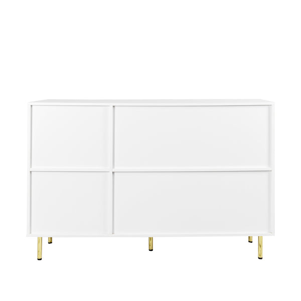 English Elm 3-Door Fluted Sideboard with Gold Handles, 55" White Buffet Cabinet for Kitchen Dining Living Room W2282P220597