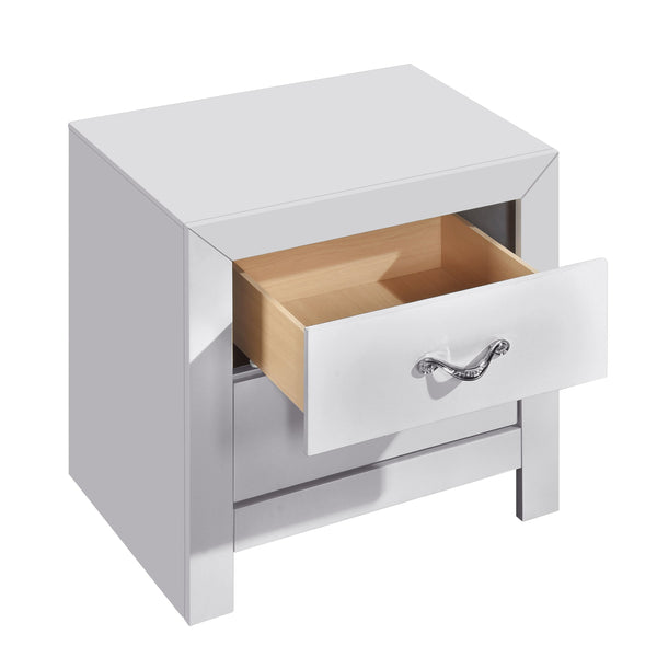 English Elm Moreland Two Drawer Nightstand Glam White Laminate with Chrome Crystal Pulls B078P497908